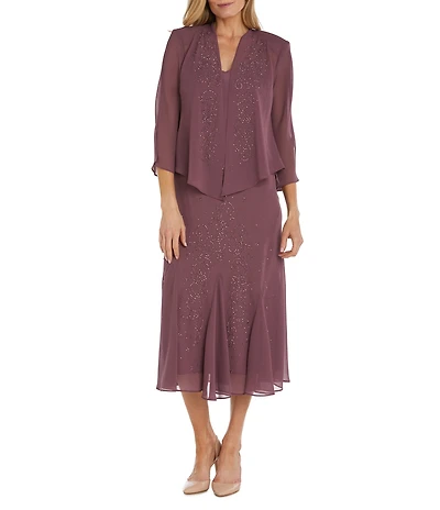 R & M Richards Sweetheart Neck Beaded 2-Piece Jacket Dress