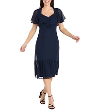 R & M Richards Sweetheart Neck Drop Waist Midi Dress