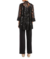 R & M Richards Swirl Sequin Scoop Neck 3/4 Sleeve Jacket 3-Piece Set