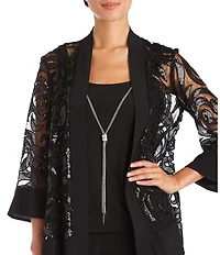 R & M Richards Swirl Sequin Scoop Neck 3/4 Sleeve Jacket 3-Piece Set