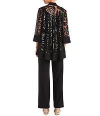 R & M Richards Swirl Sequin Scoop Neck 3/4 Sleeve Jacket 3-Piece Set