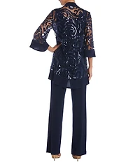 R & M Richards Swirl Sequin Scoop Neck 3/4 Sleeve Jacket 3-Piece Set