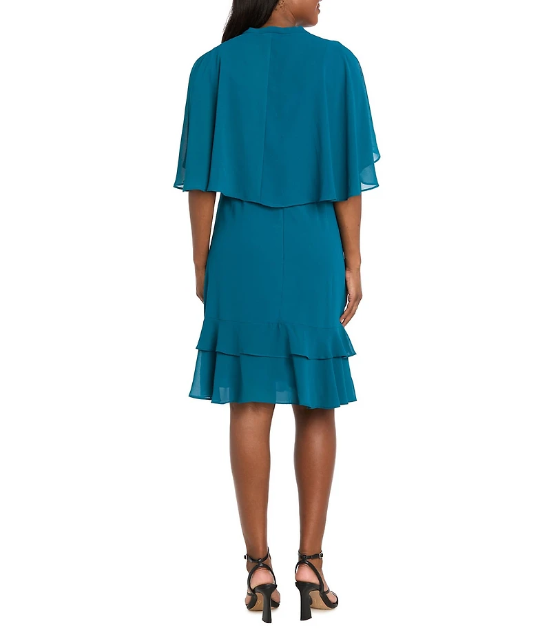 R & M Richards Two Piece Chiffon Ruffle Detail Capelet Dress