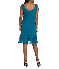 R & M Richards Two Piece Chiffon Ruffle Detail Capelet Dress