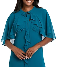 R & M Richards Two Piece Chiffon Ruffle Detail Capelet Dress
