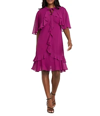 R & M Richards Two Piece Chiffon Ruffle Detail Capelet Dress