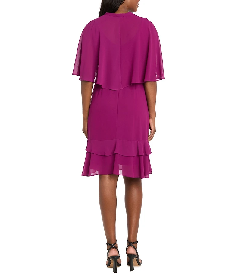 R & M Richards Two Piece Chiffon Ruffle Detail Capelet Dress