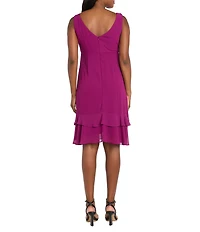 R & M Richards Two Piece Chiffon Ruffle Detail Capelet Dress