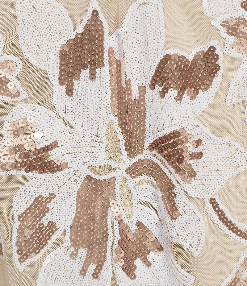 R & M Richards Two Tone Floral Print Embroidered Sequin Sleeveless Mermaid Gown