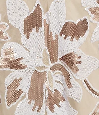 R & M Richards Two Tone Floral Print Embroidered Sequin Sleeveless Mermaid Gown