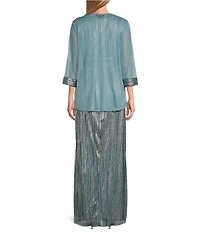 R & M Richards V Neck 3/4 Sleeve Drape Front Matte Jersey Chiffon/Foil Print 2-Piece Jacket Dress