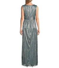 R & M Richards V Neck 3/4 Sleeve Drape Front Matte Jersey Chiffon/Foil Print 2-Piece Jacket Dress