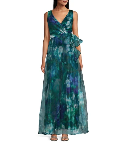R & M Richards V-Neck Sleeveless Organza Gown