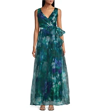 R & M Richards V-Neck Sleeveless Organza Gown