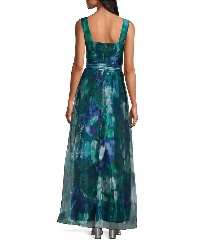 R & M Richards V-Neck Sleeveless Organza Gown
