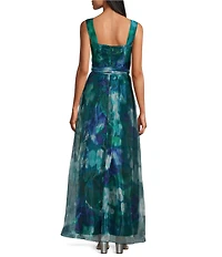 R & M Richards V-Neck Sleeveless Organza Gown