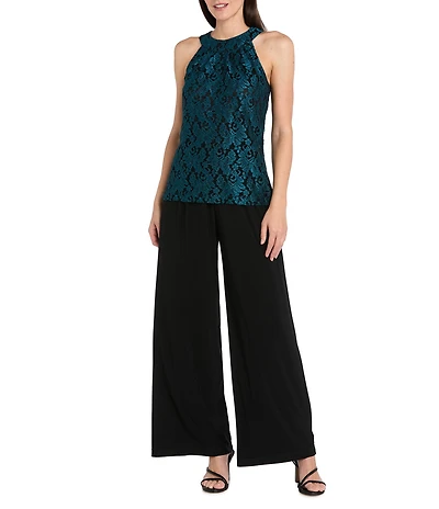 R & M Richards Vienna Glitter Stretch Lace Halter Neck Sleeveless ITY Jumpsuit