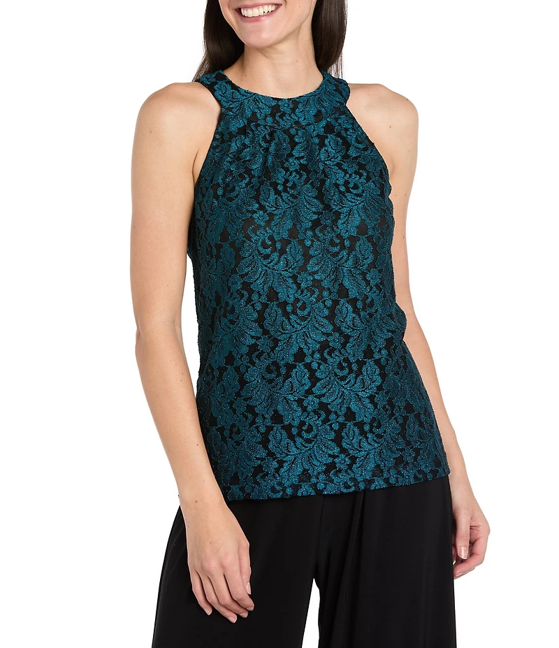 R & M Richards Vienna Glitter Stretch Lace Halter Neck Sleeveless ITY Jumpsuit