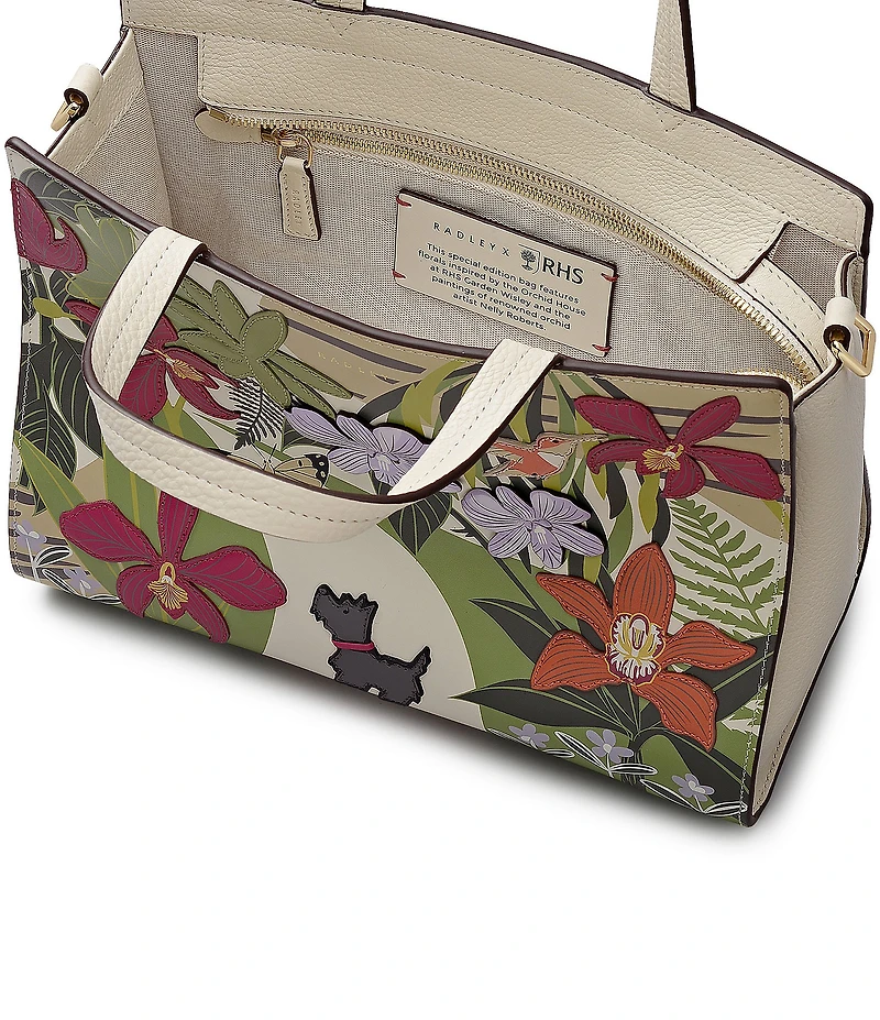 Radley London Royal Horticultural Society Collection 3D Orchid House Floral Applique Scottie Satchel Bag
