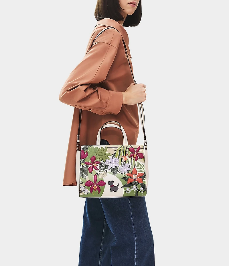 Radley London Royal Horticultural Society Collection 3D Orchid House Floral Applique Scottie Satchel Bag