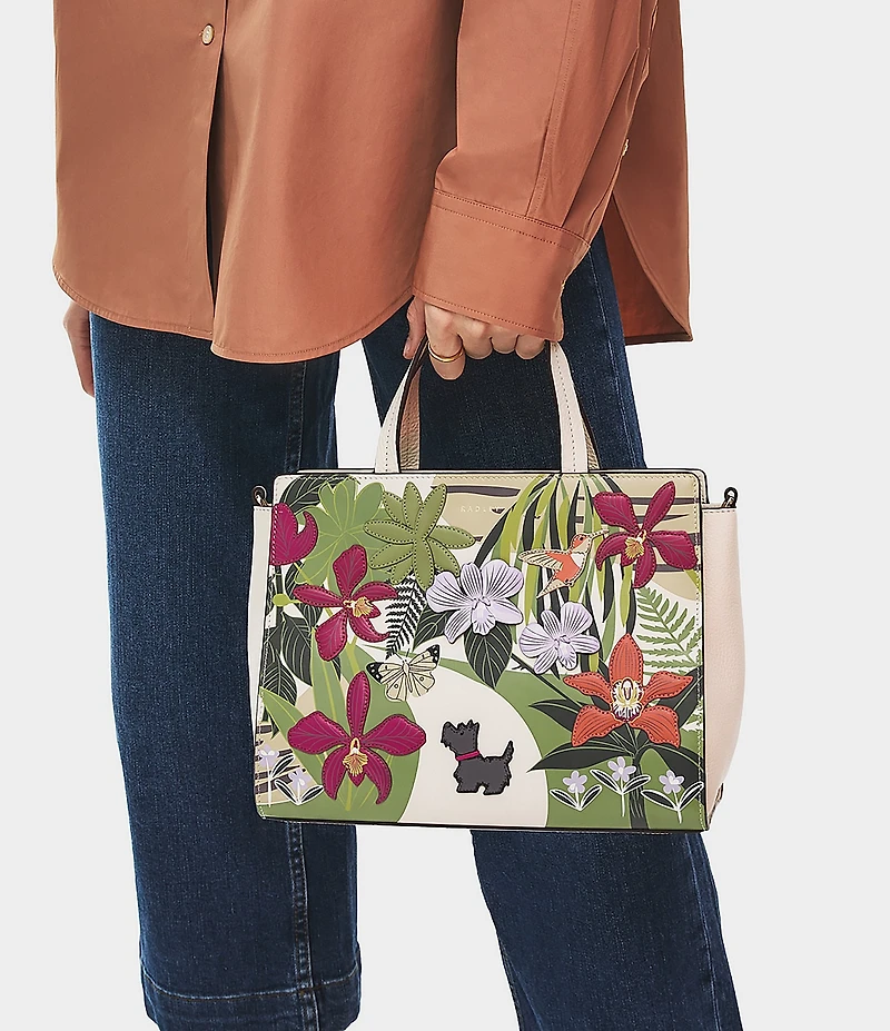 Radley London Royal Horticultural Society Collection 3D Orchid House Floral Applique Scottie Satchel Bag