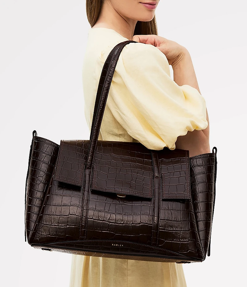 Radley London Chancery Large Crocodile Embossed Flapover Satchel Bag