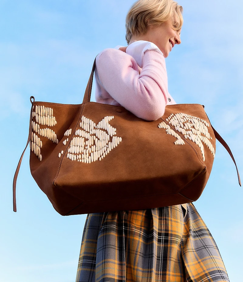 Radley London The Delphine Suede Woven Raffia Flower Large Tote Bag
