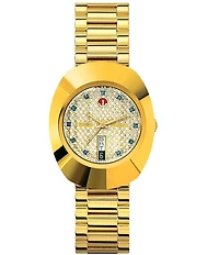 RADO Men's The Original Automatic Encrusted Face Gold Stainless Steel Bracelet Watch