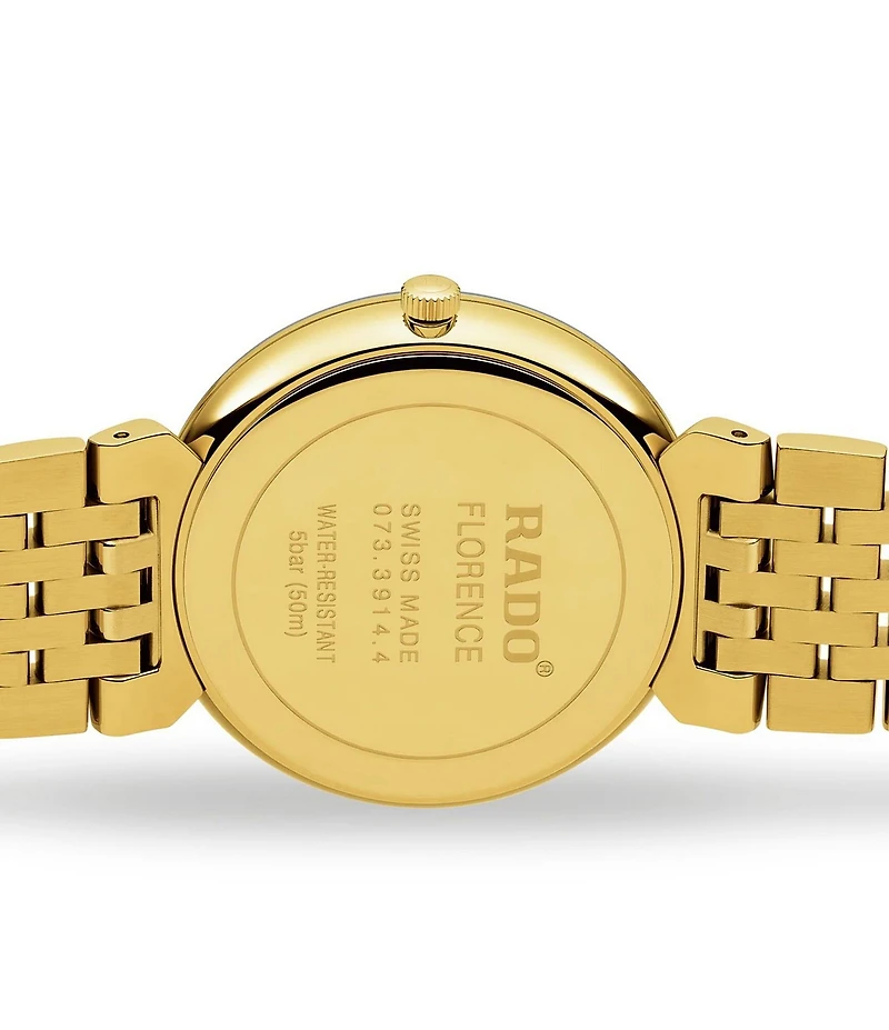 RADO Unisex Florence Classic Diamonds Quartz Analog Black Dial Gold Stainless Steel Watch