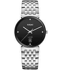 RADO Unisex Florence Classic Diamonds Quartz Analog Black Dial Silver Stainless Steel Bracelet Watch