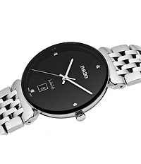 RADO Unisex Florence Classic Diamonds Quartz Analog Black Dial Silver Stainless Steel Bracelet Watch
