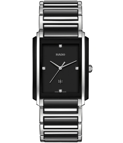 RADO Unisex Integral Diamonds Quartz Analog Black Dial Two Tone Ceramic Stainless Steel Bracelet Watch