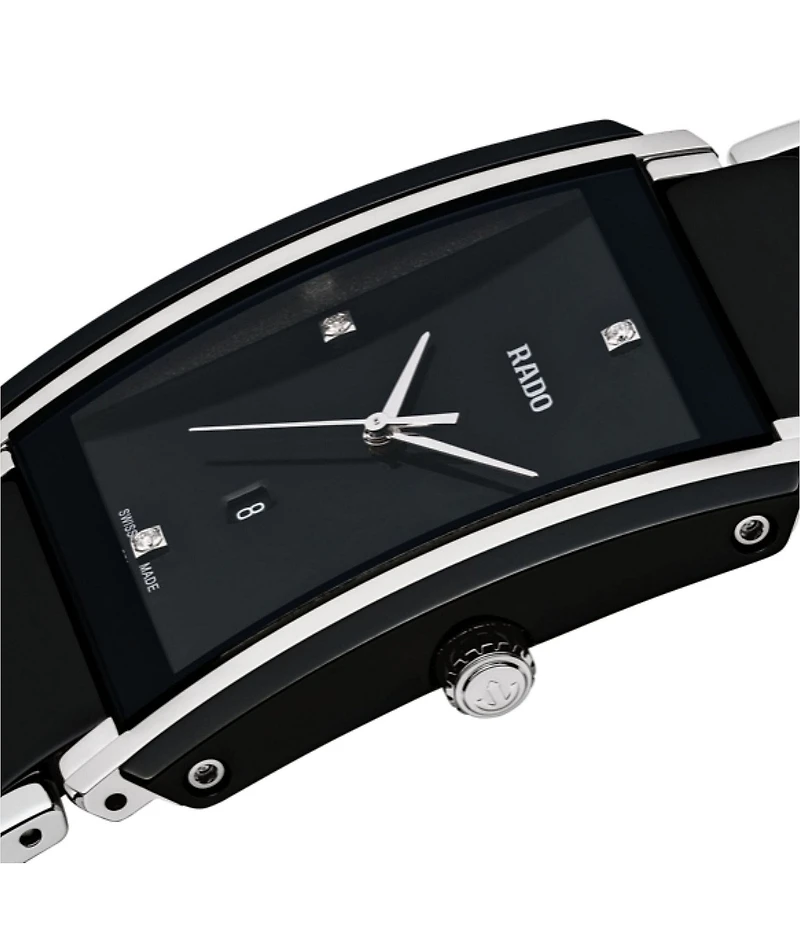 RADO Unisex Integral Diamonds Quartz Analog Black Dial Two Tone Stainless Steel Bracelet Watch