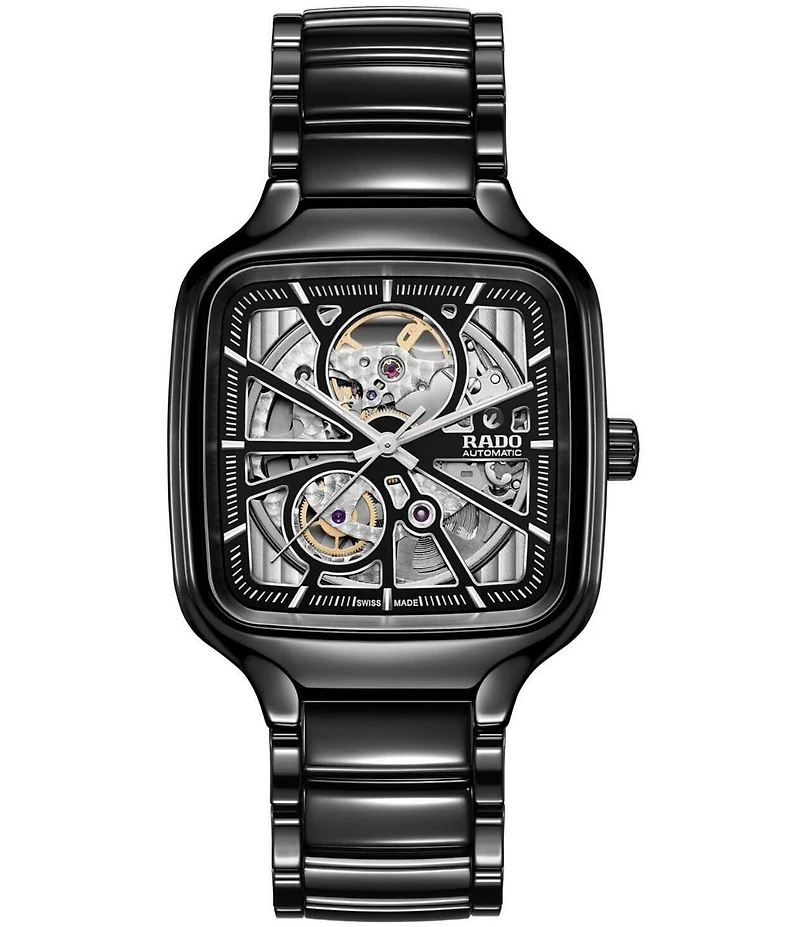 RADO Unisex True Square Automatic Open Heart Ceramic Bracelet Watch