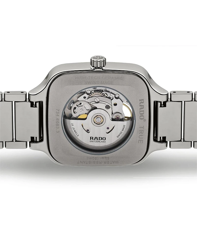 RADO Unisex True Square Automatic Open Heart Ceramic Bracelet Watch