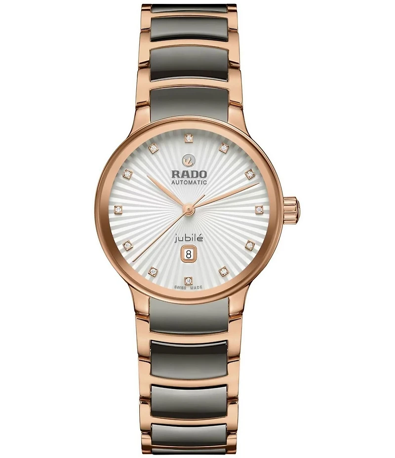 RADO Women's Centrix Diamonds Automatic Two Tone Stainless Steel Rose Gold Bracelet Watch