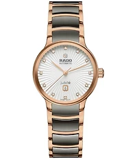RADO Women's Centrix Diamonds Automatic Two Tone Stainless Steel Rose Gold Bracelet Watch