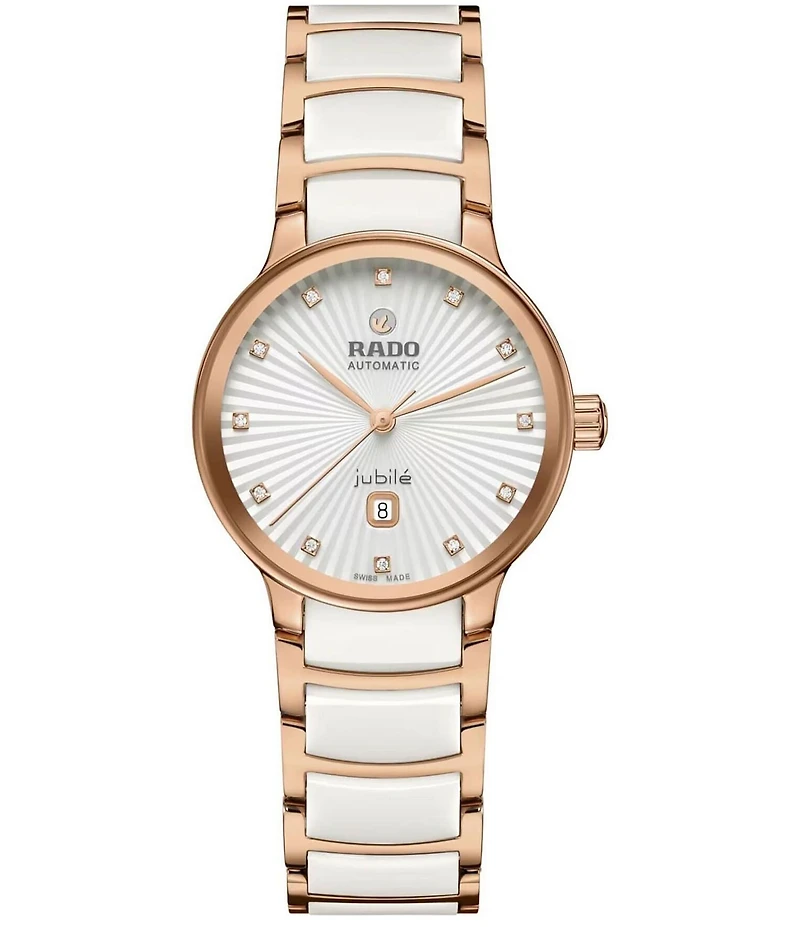 RADO Women's Centrix Diamonds Automatic Two Tone Stainless Steel Rose Gold Bracelet Watch