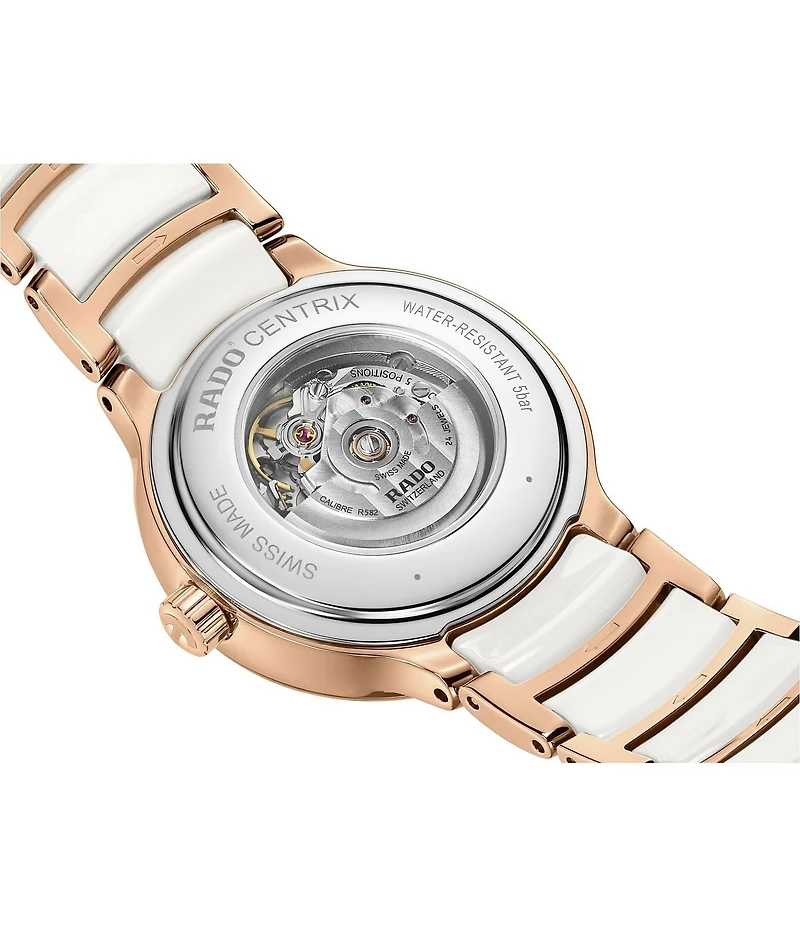 RADO Women's Centrix Diamonds Automatic Two Tone Stainless Steel Rose Gold Bracelet Watch