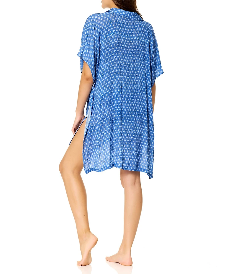 Raisin Mali Blues Vacay Button-Front Shirt Swim Cover-Up