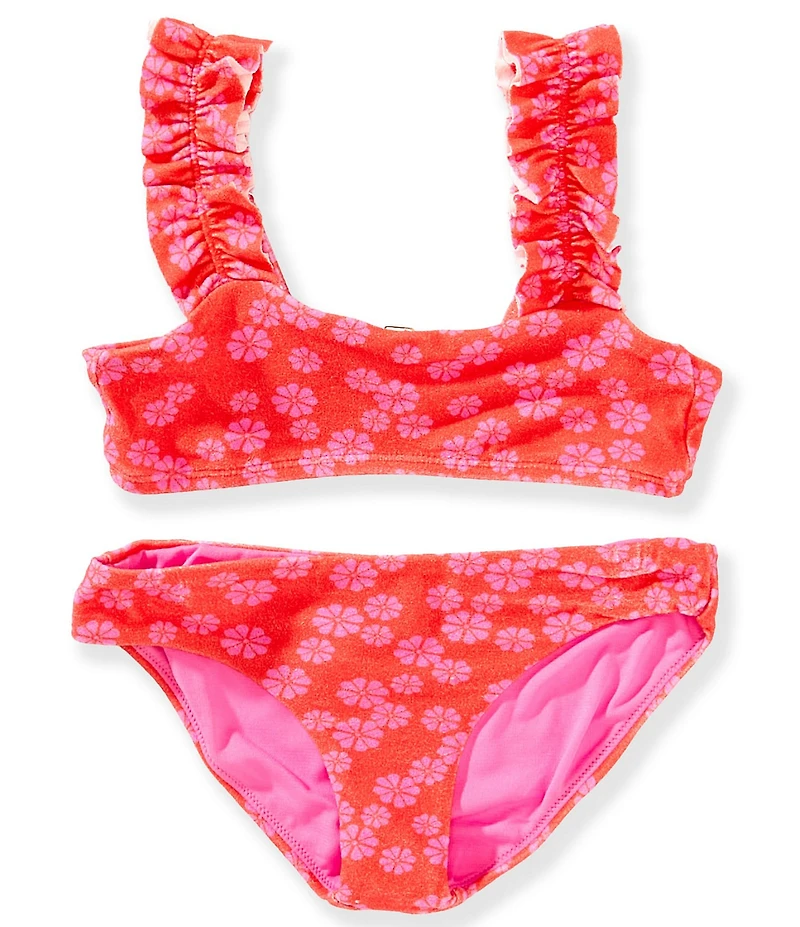 Raisins Big Girls Floral-Printed Textured Terry Cloth Bandeau Top & Matching Hipster Bottom Two-Piece Swimsuit