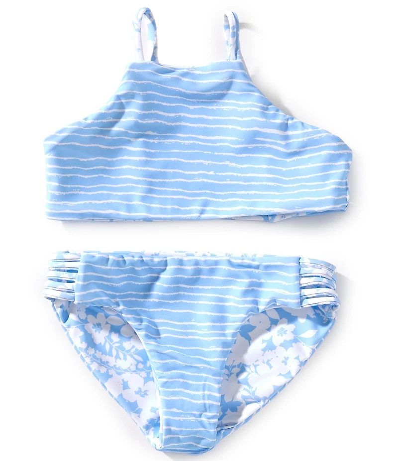 Raisins Big Girls Floral/Striped Reversible Tankini Top & Hipster Bottom Two-Piece Swimsuit