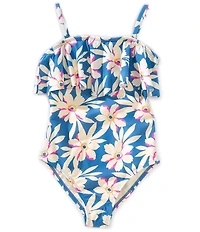 Raisins Big Girls La Playa Floral-Printed Ruffle Square Neck One-Piece Swimsuit