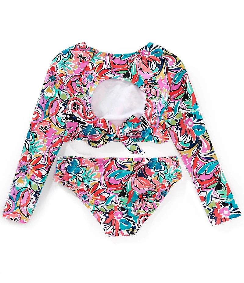 Raisins Big Girls Long Sleeve Floral Cropped Rashguard Top & Matching Hipster Bottom Two-Piece Swimsuit