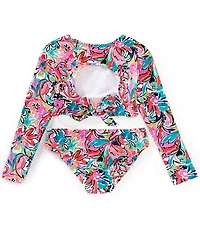 Raisins Big Girls Long Sleeve Floral Cropped Rashguard Top & Matching Hipster Bottom Two-Piece Swimsuit