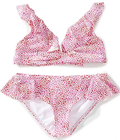 Raisins Big Girls Adjustable Back Strap Printed V-Neck Ruffle Top & Hipster Bottom Two-Piece Swimsuit