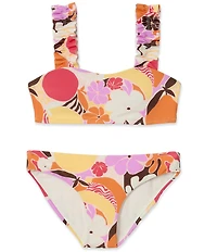 Raisins Big Girls Adjustable Ruffle Strap Floral Fruit Print 2-Piece Swimsuit