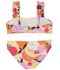 Raisins Big Girls Adjustable Ruffle Strap Floral Fruit Print 2-Piece Swimsuit