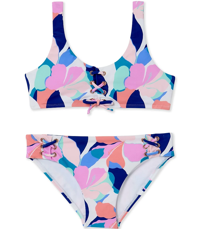 Raisins Big Girls Scoop Neck Rose Print Halter & Hipster Two-Piece Swimsuit Set