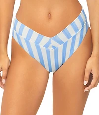 Raisins Cabana Beach Selina Stripe Ribbed Texture V-Waist Hipster Swim Bottom